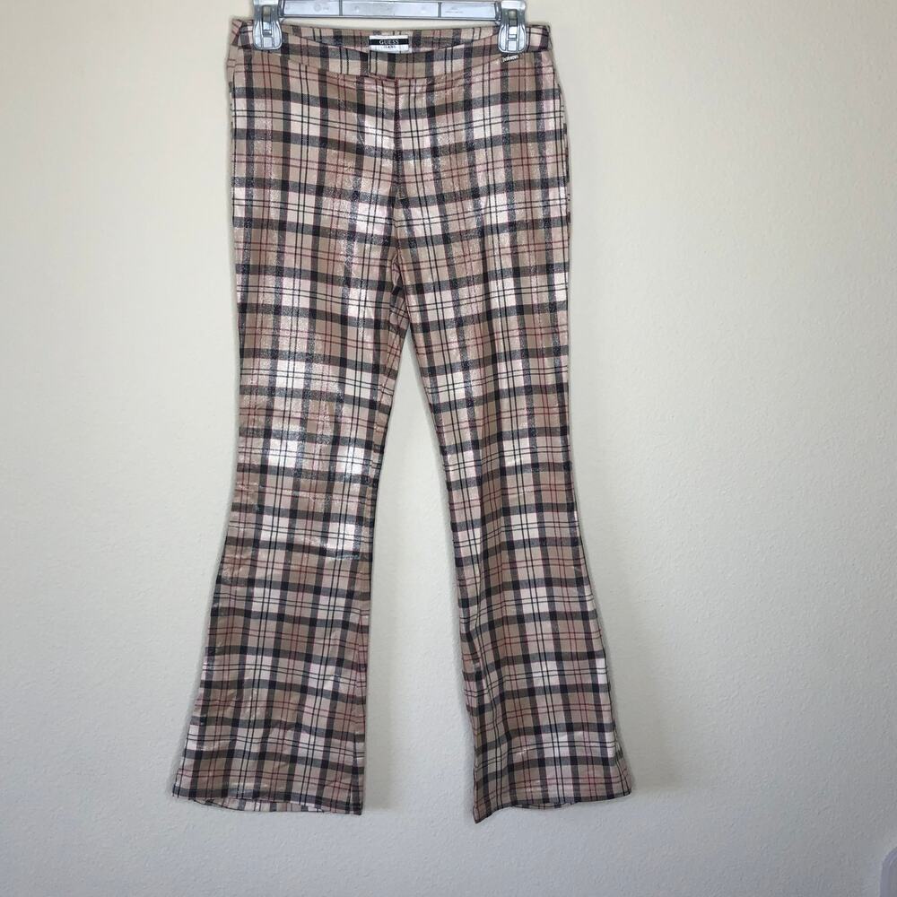 vintage y2k guess shimmer glitter plaid bell bottoms flare pants 27